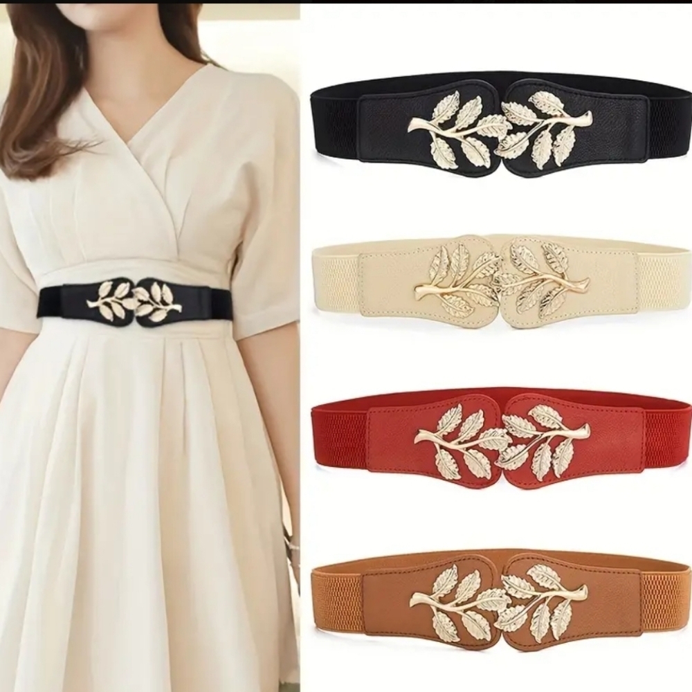 3 Golden Leaf Wide Buckle Belt/ WaistBand